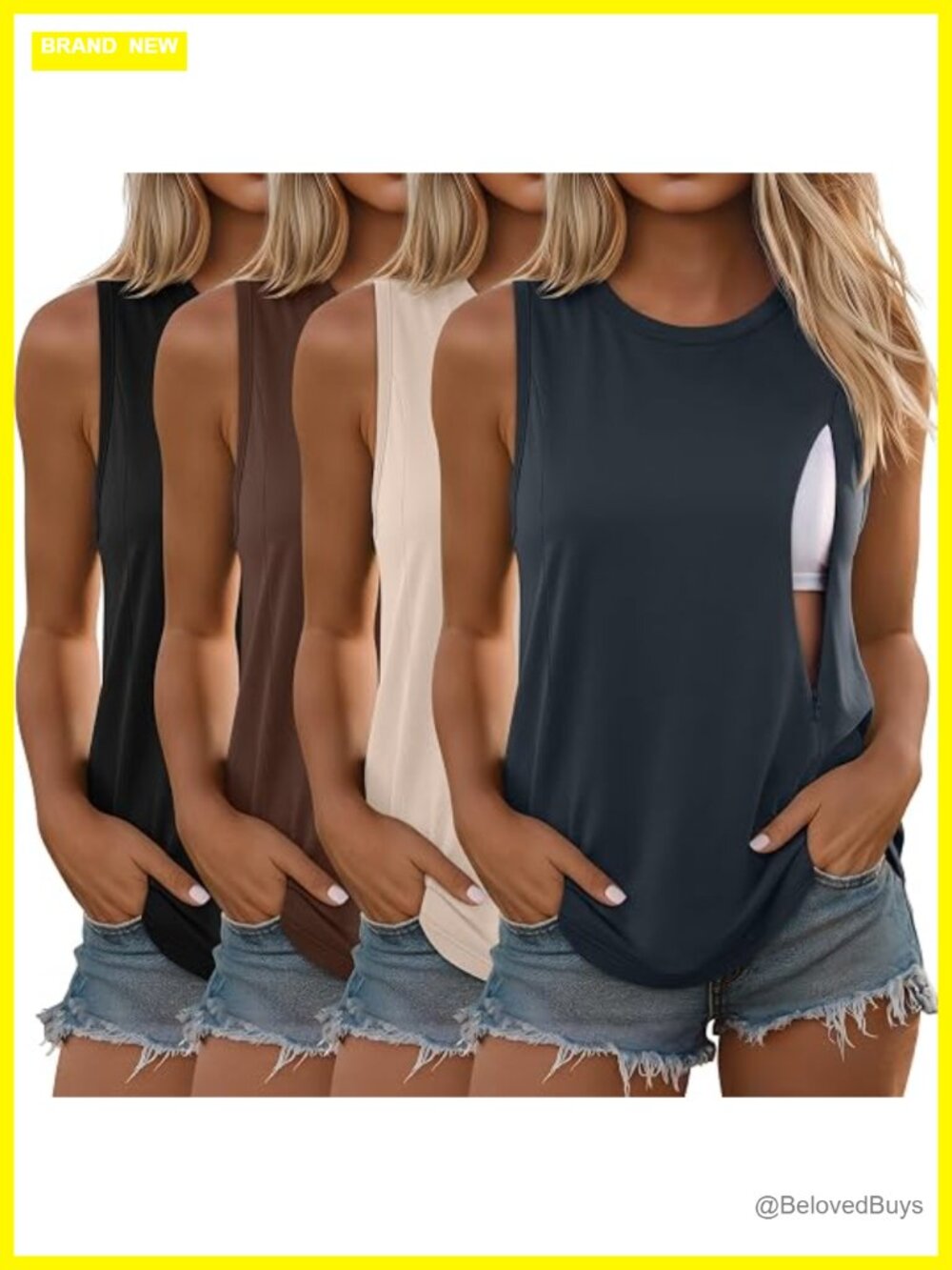 Nursing Tank Tops with Hidden Zippers for Breastfeeding Maternity Tank Tops